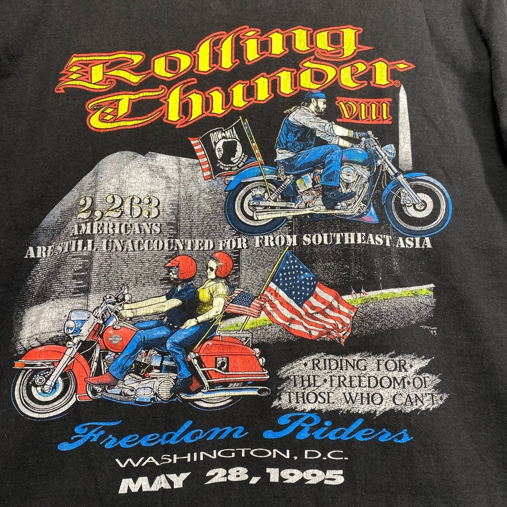 Vintage 1995 Rolling Thunder Freedom Riders Motorcycle T Shirt XL Black USA Made